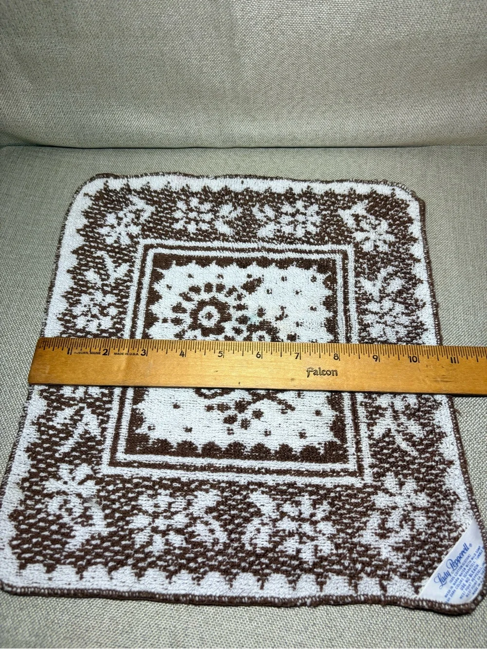 Vintage Lady Pepperell Floral Terry Cloth Washcloth Brown White US Made